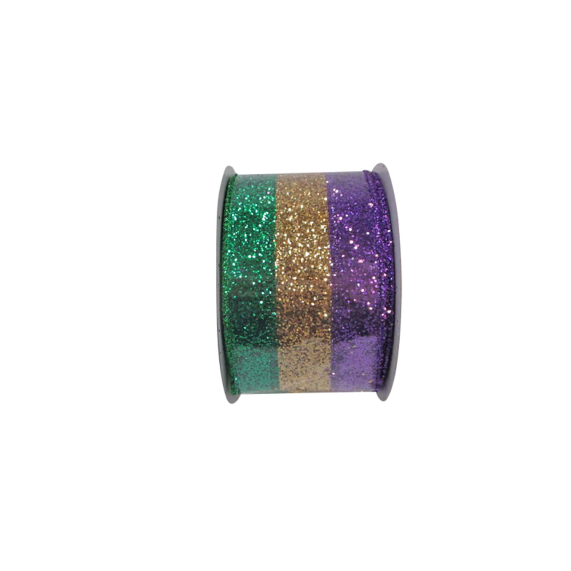 Reliant 2.5" x 10yd. Glitter Wired Mardi Gras Tri Stripe Ribbon